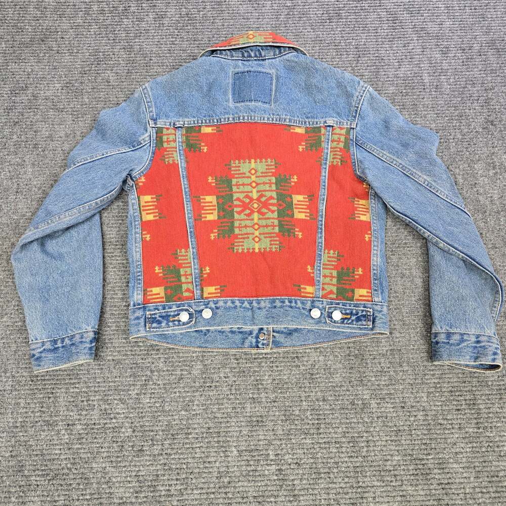 Levis Southwestern Native Pattern Denim Trucker Jacket Unlined Small S VTG Small